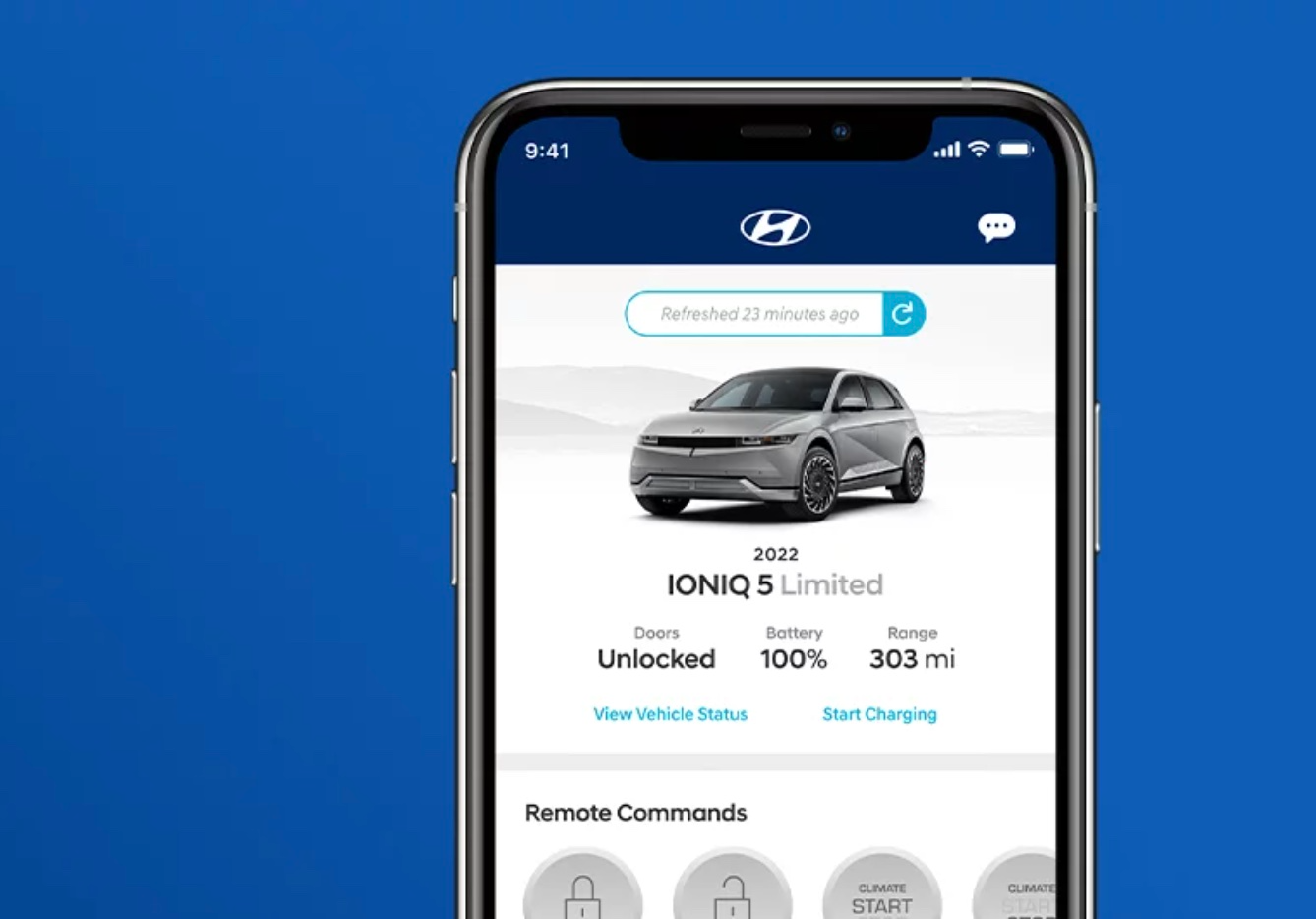 The Blue Link app from Hyundai on a smart phone