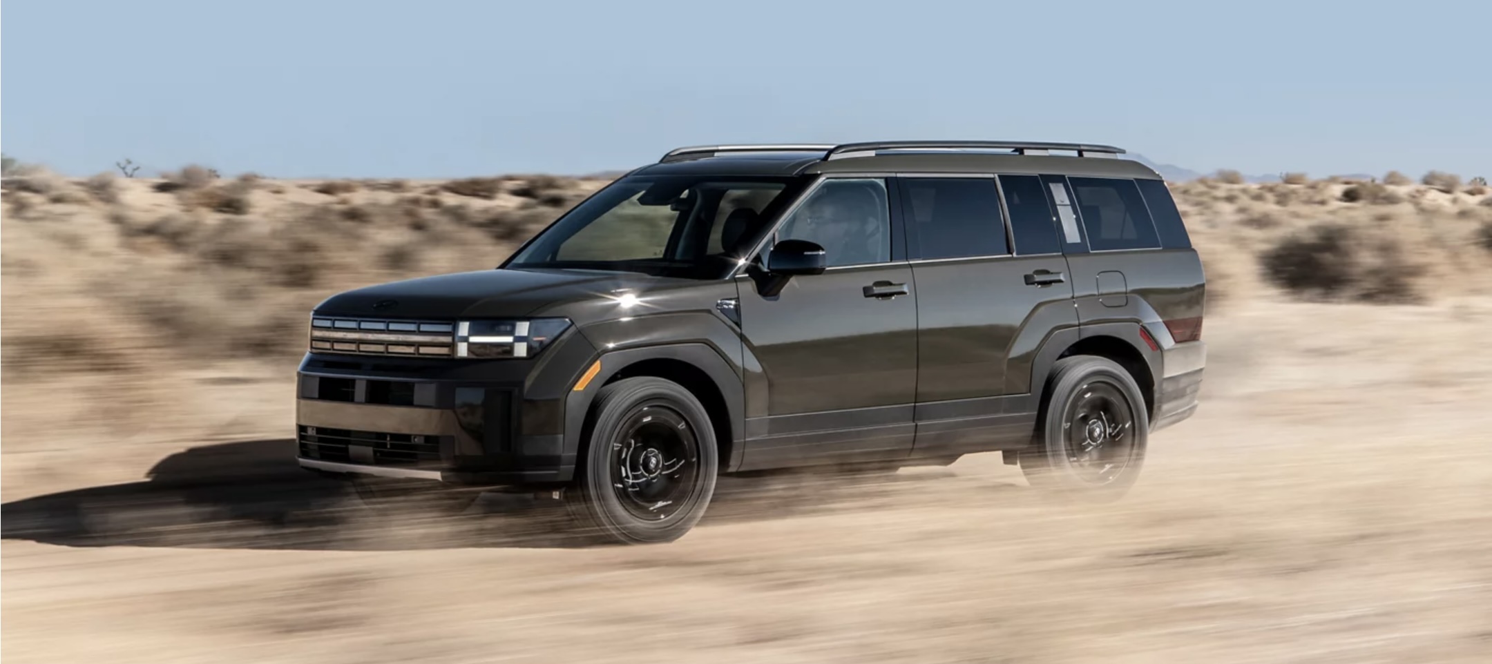 A Hyundai Santa Fe driving across the desert from Hamburg, PA.