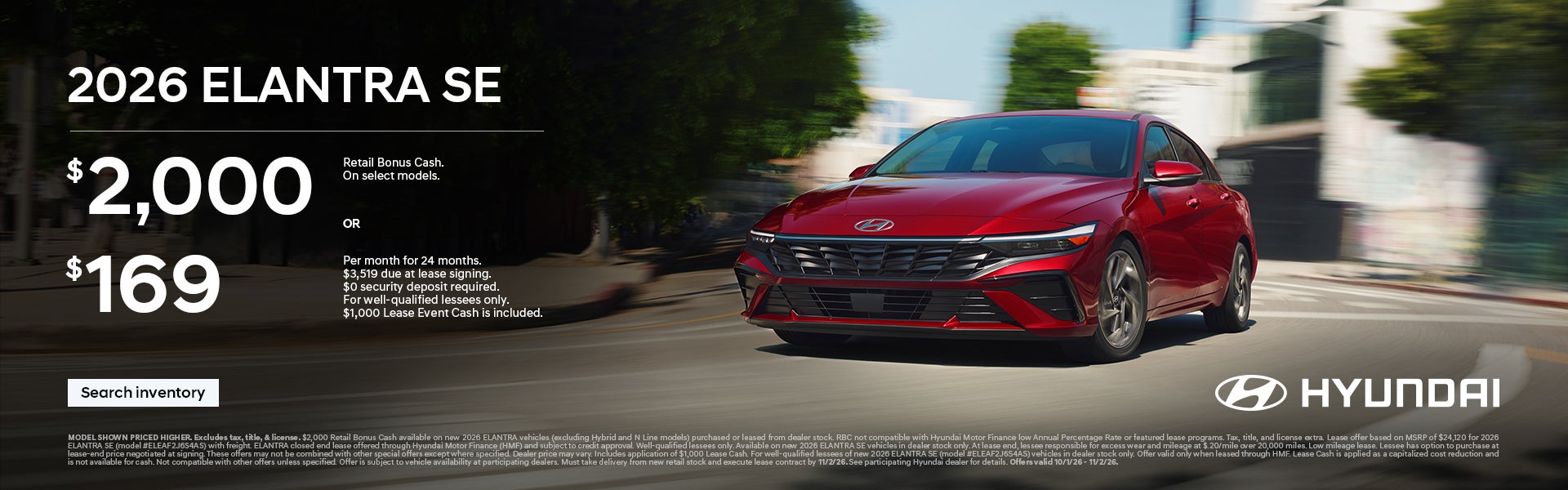 $2,000 Bonus Cash or $169/24/$3,519 Lease