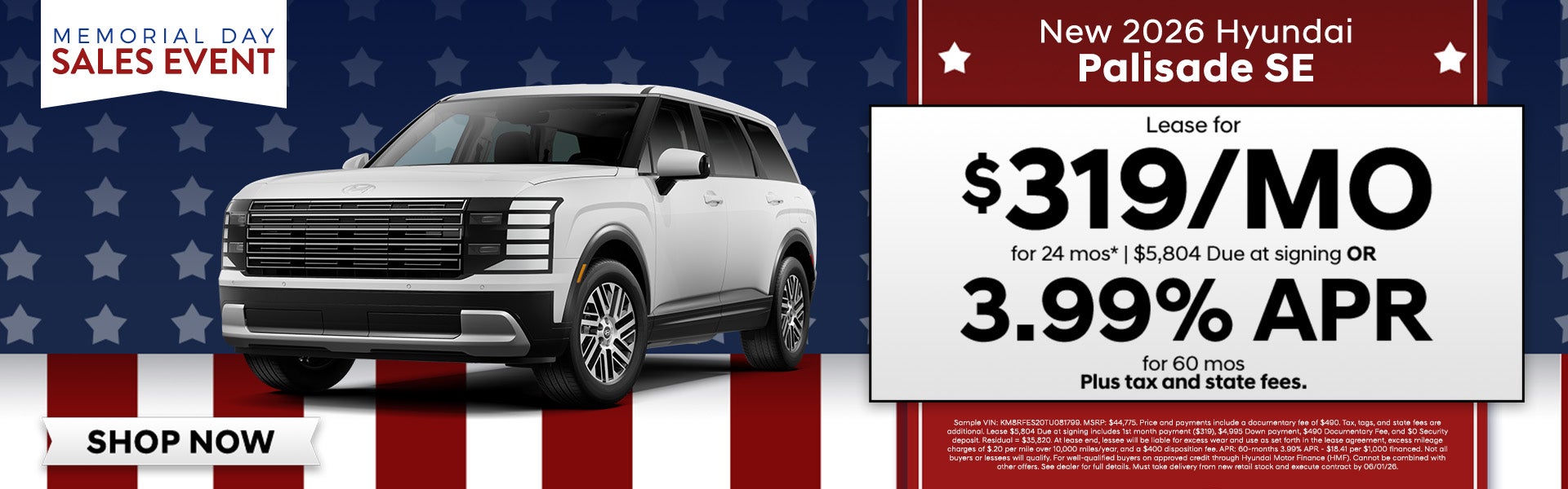 Lease a New 2026 Palisade SE!